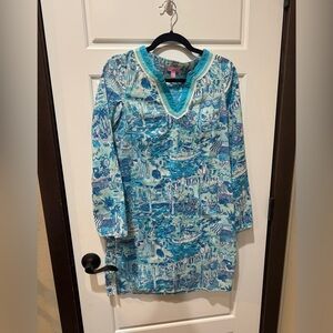 Lilly Pulitzer Turquoise and White V-Neck Dress| Fresh Catch| Tunic